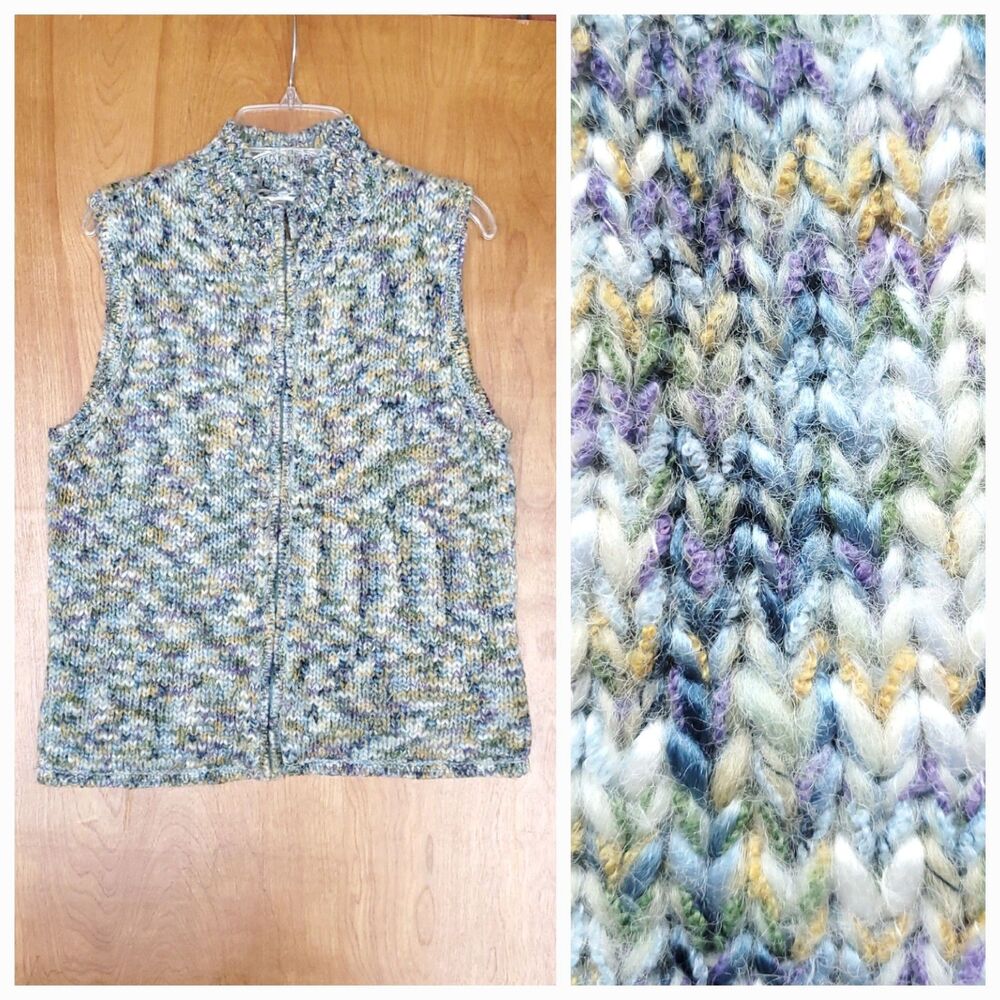 Vintage Talbots Sweater Vest Women S Wool Blend Knit Multicolor Full Zip 90s